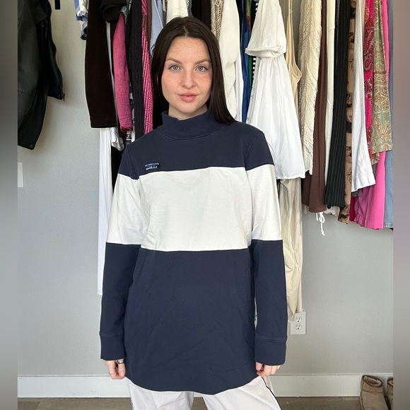 L.L.Bean Navy & Cream Colorblock Mock Neck Pullover | Size L - Picture 2 of 9